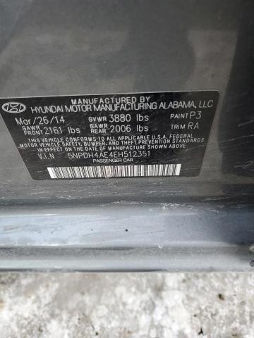 5NPDH4AE4EH512351 - 2014 HYUNDAI ELANTRA SE GRAY photo 12