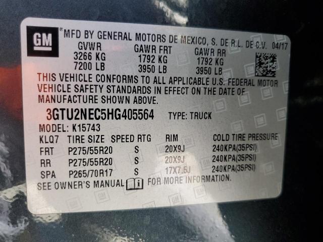 3GTU2NEC5HG405564 - 2017 GMC SIERRA K1500 SLT CHARCOAL photo 13