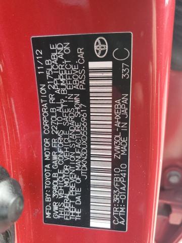 JTDKN3DUXD5569617 - 2013 TOYOTA PRIUS 红色 照片 12