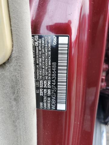 WDBNG75J74A386488 - 2004 MERCEDES-BENZ S 500 RED photo 12