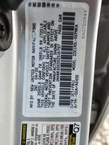 1NXBR32E05Z516797 - 2005 TOYOTA COROLLA CE 银色 照片 12