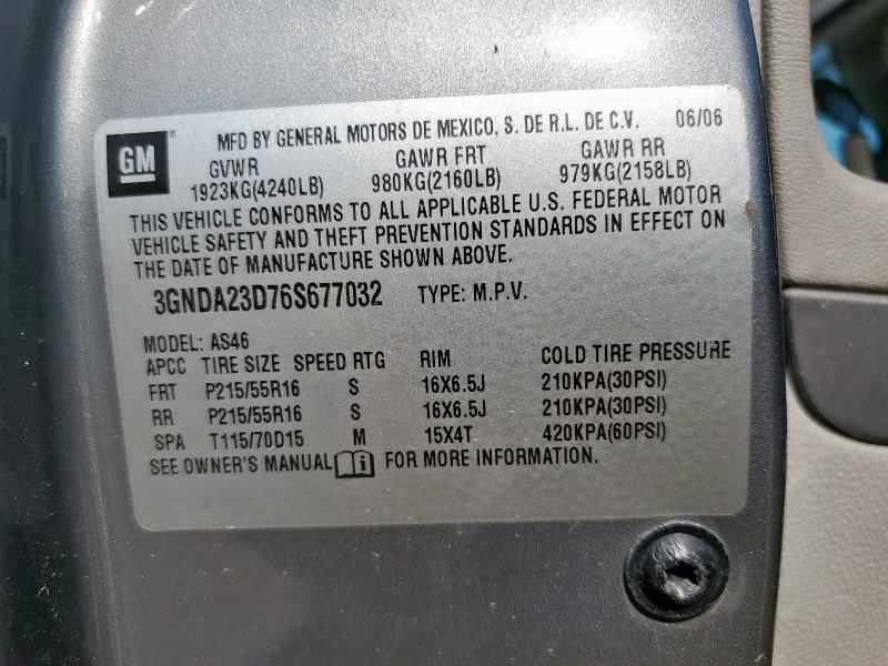 3GNDA23D76S677032 - 2006 CHEVROLET HHR LT ნაცრისფერი ფოტო 13