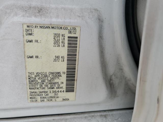 1N4AL3AP8DC136444 - 2013 NISSAN ALTIMA 2.5 WHITE photo 12