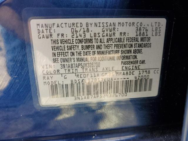 3N1AB7AP5JY326700 - 2018 NISSAN SENTRA S BLUE photo 12