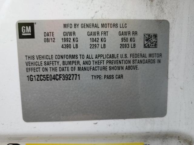 1G1ZC5E04CF392771 - 2012 CHEVROLET MALIBU 1LT WHITE photo 12