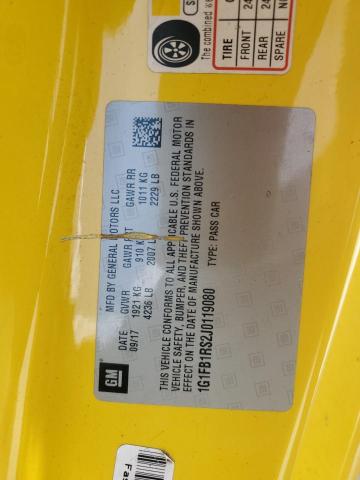 1G1FB1RS2J0119080 - 2018 CHEVROLET CAMARO LT ყვითელი ფოტო 12