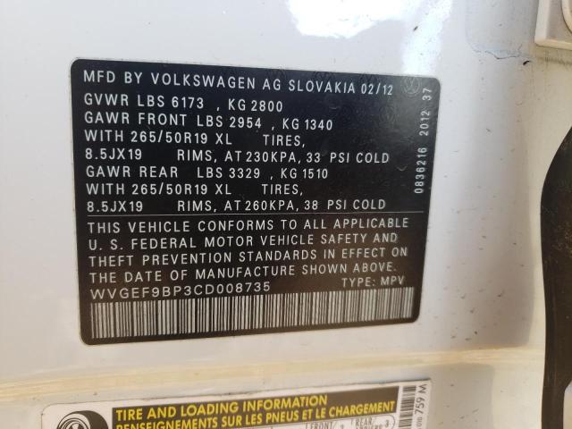 WVGEF9BP3CD008735 - 2012 VOLKSWAGEN TOUAREG V6 WHITE photo 13