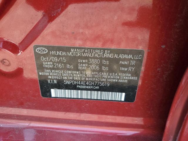 5NPDH4AE4GH775619 - 2016 HYUNDAI ELANTRA SE RED photo 12