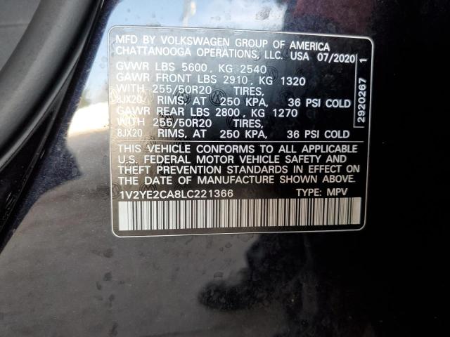 1V2YE2CA8LC221366 - 2020 VOLKSWAGEN ATLAS CROS SE შავი ფოტო 13