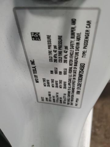 5YJ3E1EB3NF254583 - 2022 TESLA MODEL 3 白色 照片 12