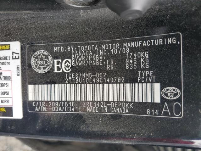 2T1BU40E49C140782 - 2009 TOYOTA COROLLA BASE BLACK photo 12