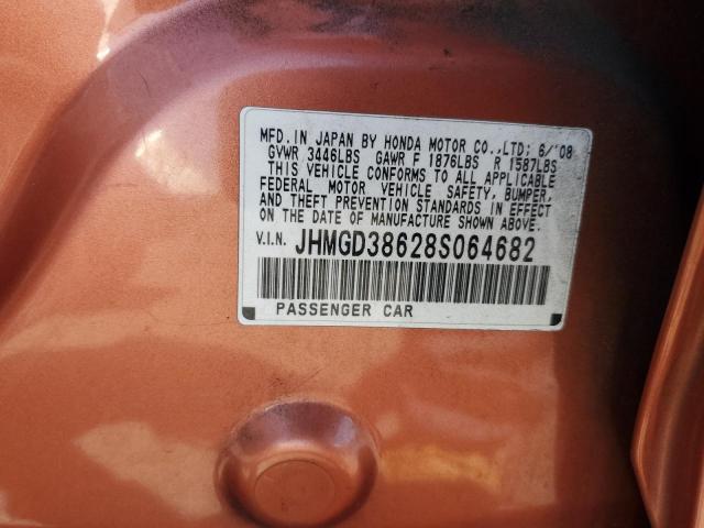 JHMGD38628S064682 - 2008 HONDA FIT SPORT ORANGE photo 12