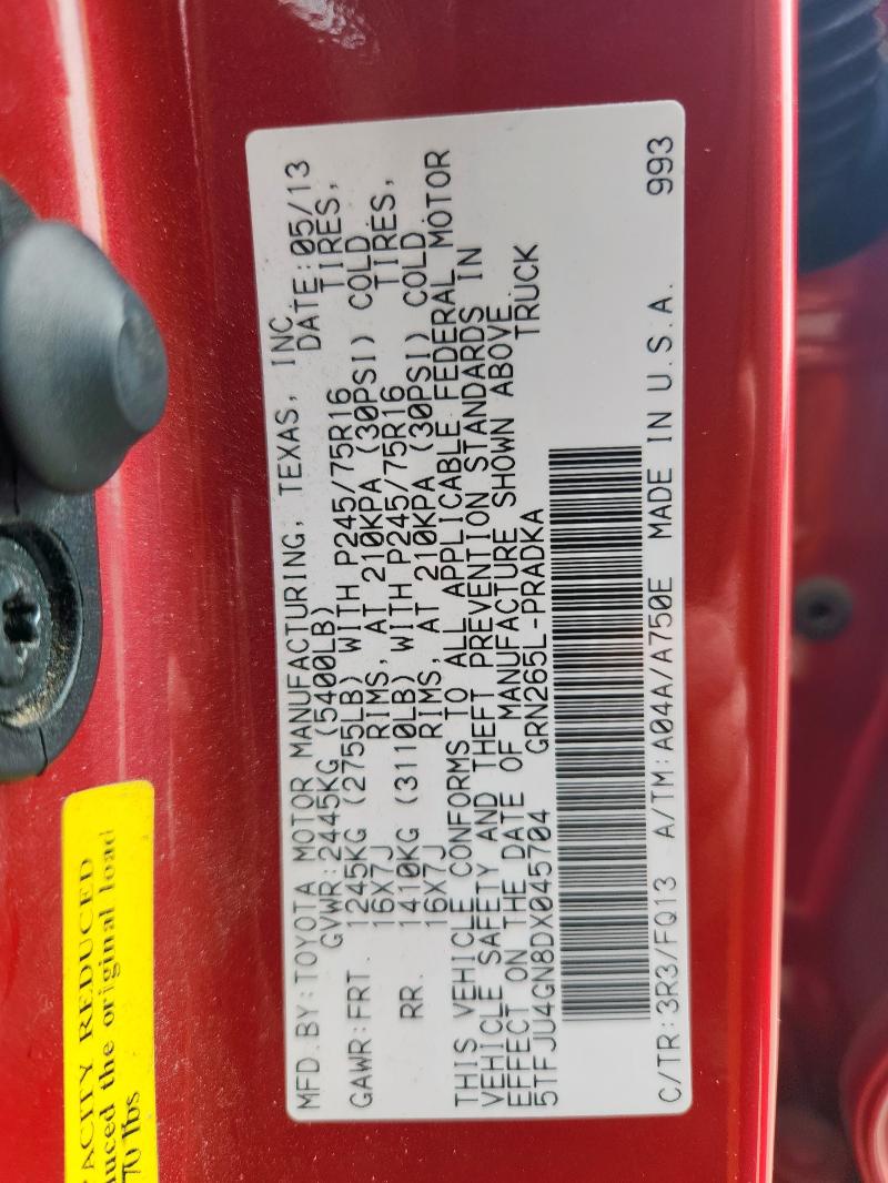 5TFJU4GN8DX045704 - 2013 TOYOTA TACOMA DOUBLE CAB PRERUNNER RED photo 13