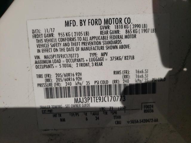 MAJ3P1TE9JC170773 - 2018 FORD ECOSPORT SE WHITE photo 12