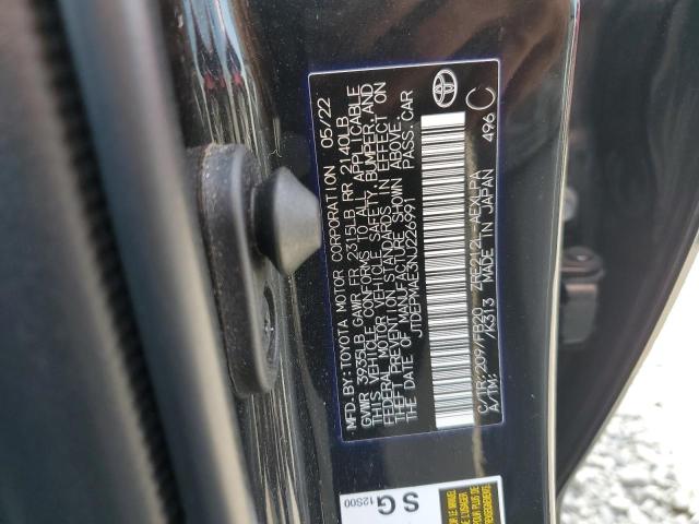 JTDEPMAE3NJ226991 - 2022 TOYOTA COROLLA LE BLACK photo 12