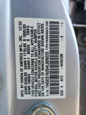1HGES16354L009225 - 2004 HONDA CIVIC DX VP SILVER photo 12