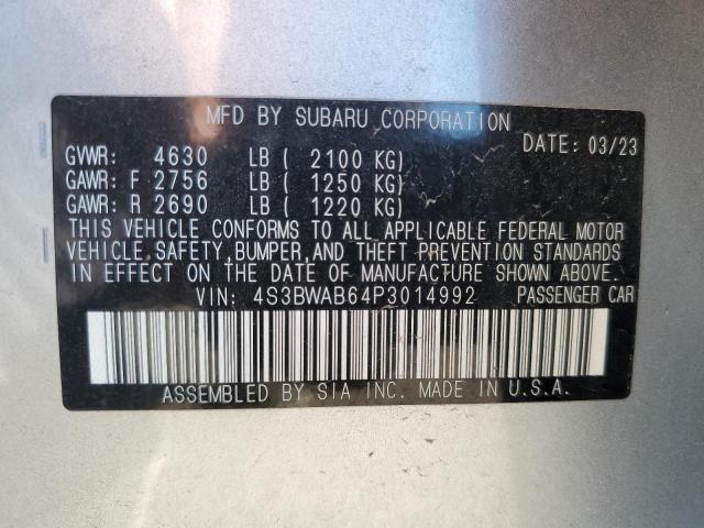 4S3BWAB64P3014992 - 2023 SUBARU LEGACY SILVER photo 12