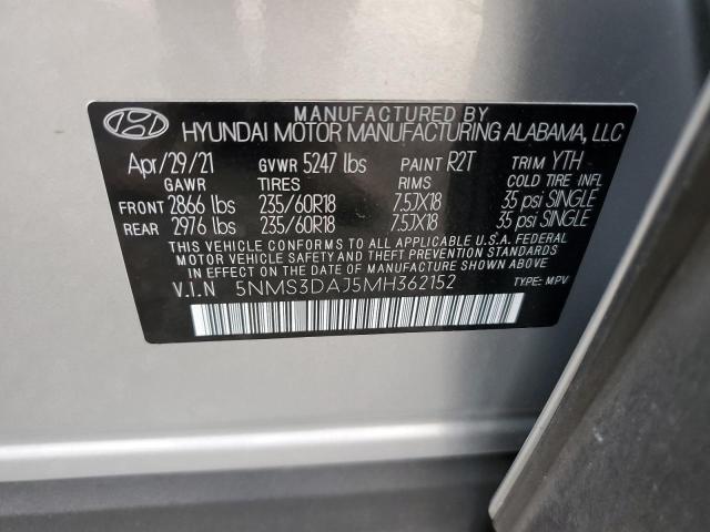 5NMS3DAJ5MH362152 - 2021 HYUNDAI SANTA FE SEL GRAY photo 13