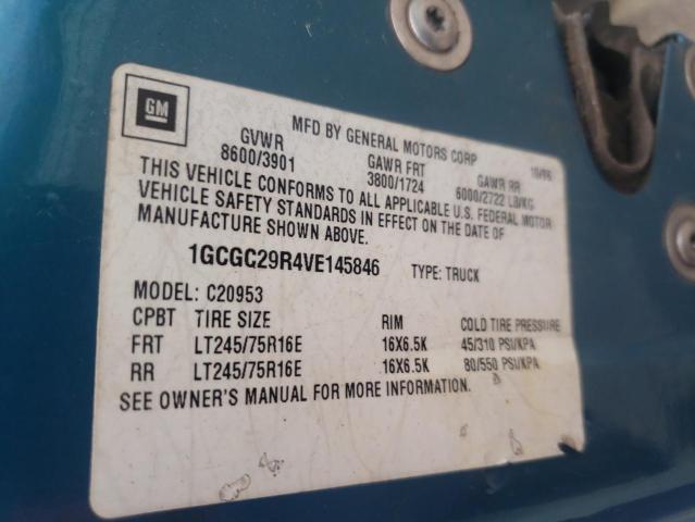 1GCGC29R4VE145846 - 1997 CHEVROLET GMT-400 C2500 BLUE photo 10