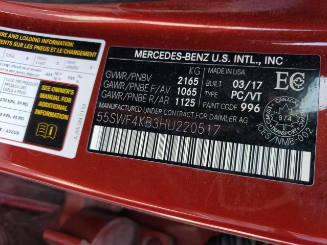 55SWF4KB3HU220517 - 2017 MERCEDES-BENZ C 300 4MATIC RED photo 12