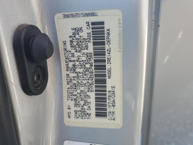 5YFBU4EE0CP067569 - 2012 TOYOTA COROLLA BASE Gümüş fotoğraf 12