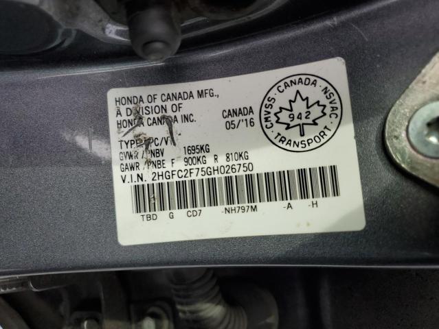 2HGFC2F75GH026750 - 2016 HONDA CIVIC EX 灰色 照片 13