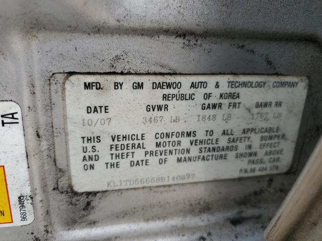 KL1TD56668B140877 - 2008 CHEVROLET AVEO BASE Gümüş foto 13