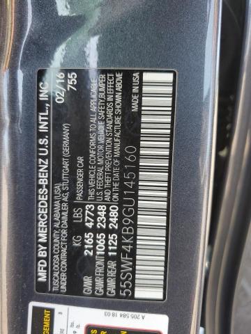 55SWF4KB9GU145160 - 2016 MERCEDES-BENZ C 300 4MATIC GRAY photo 12