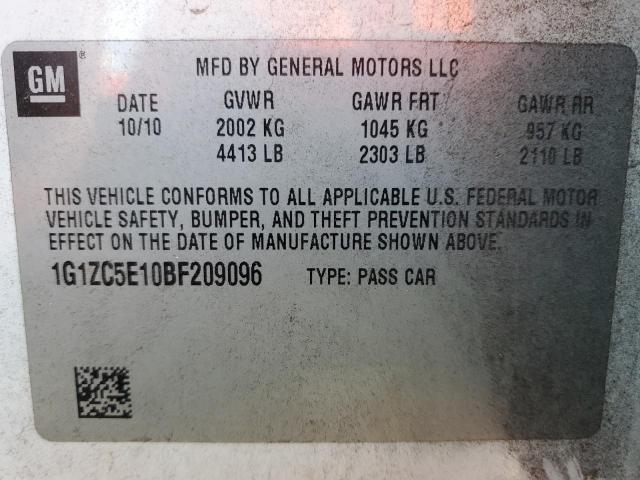 1G1ZC5E10BF209096 - 2011 CHEVROLET MALIBU 1LT WHITE photo 12