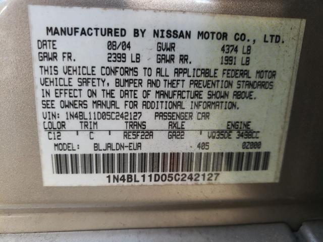 1N4BL11D05C242127 - 2005 NISSAN ALTIMA SE TAN photo 12