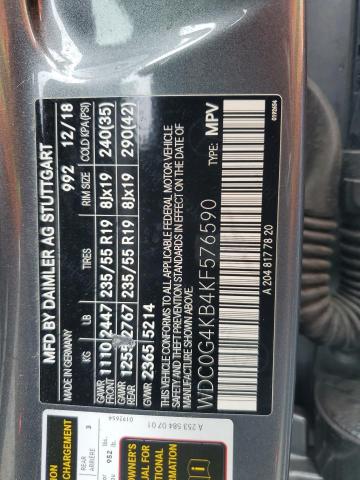 WDC0G4KB4KF576590 - 2019 MERCEDES-BENZ GLC 300 4MATIC GRAY photo 12