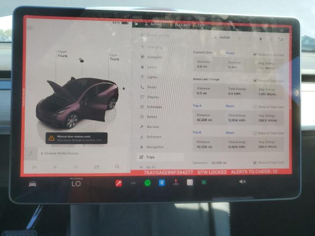 7SAYGAEE9NF394277 - 2022 TESLA MODEL Y GRAY photo 9