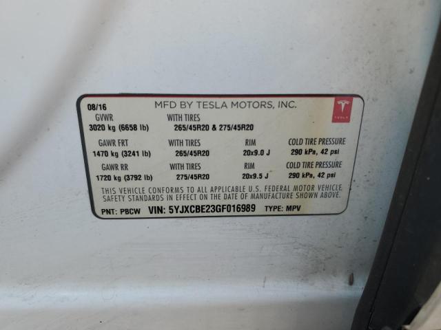 5YJXCBE23GF016989 - 2016 TESLA MODEL X 白色 照片 13