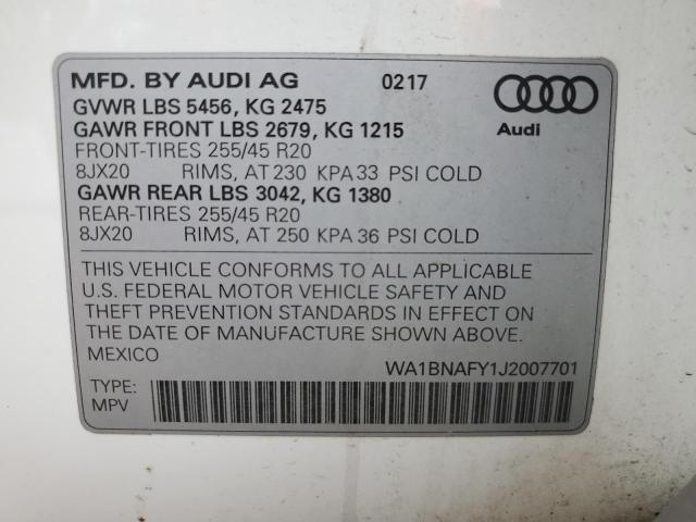 WA1BNAFY1J2007701 - 2018 AUDI Q5 PREMIUM PLUS WHITE photo 14