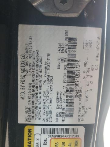 3FA6P0K94KR217349 - 2019 FORD FUSION TITANIUM შავი ფოტო 12