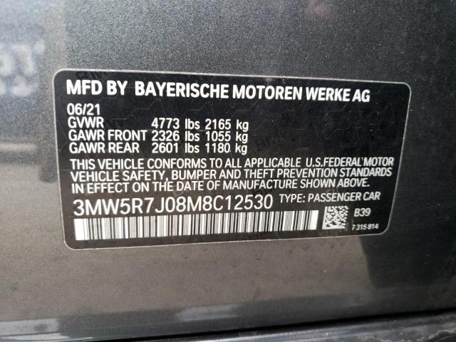 3MW5R7J08M8C12530 - 2021 BMW 330XI CHARCOAL photo 13