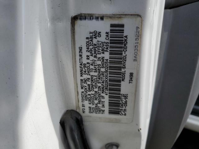 4T1BG22KXXU902054 - 1999 TOYOTA CAMRY CE WHITE photo 12