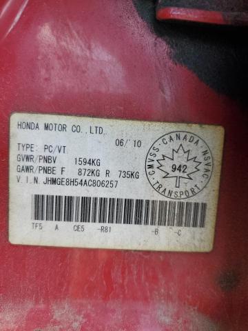 JHMGE8H54AC806257 - 2010 HONDA FIT LX RED photo 12