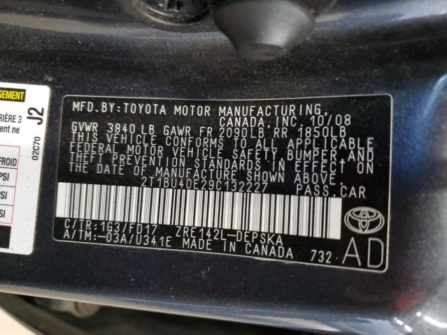 2T1BU40E29C132227 - 2009 TOYOTA COROLLA BASE 灰色 照片 12