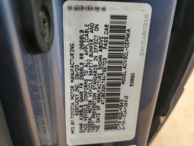 4T1BE32K74U792703 - 2004 TOYOTA CAMRY LE BLUE photo 13