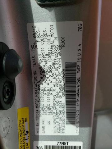 5TFJU4GN1CX024854 - 2012 TOYOTA TACOMA DOUBLE CAB PRERUNNER SILVER photo 12