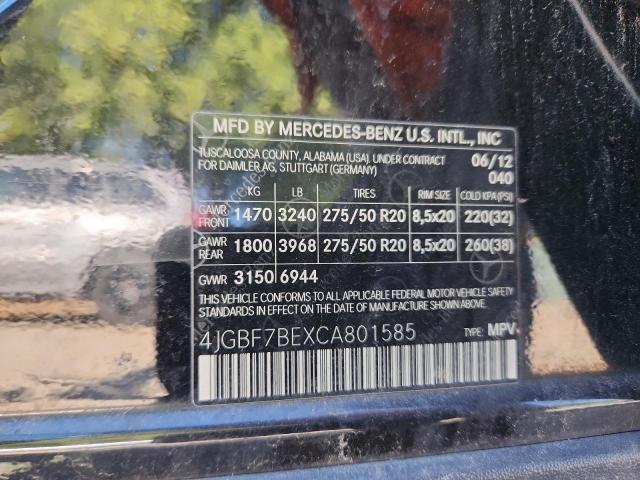 4JGBF7BEXCA801585 - 2012 MERCEDES-BENZ GL 450 4MATIC BLACK photo 13