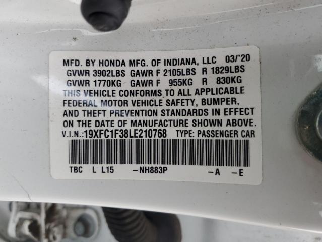 19XFC1F38LE210768 - 2020 HONDA CIVIC EX WHITE photo 12