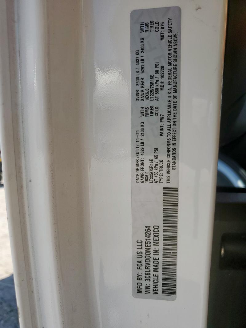 3C6LRVDG0ME514264 - 2021 RAM PROMASTER 2500 HIGH თეთრი ფოტო 13