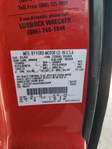 1FTPX14534NB62669 - 2004 FORD F150 RED photo 13