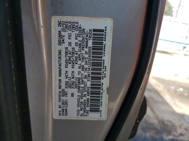 5TBRT34112S240959 - 2002 TOYOTA TUNDRA ACCESS CAB ვერცხლისფერი ფოტო 13