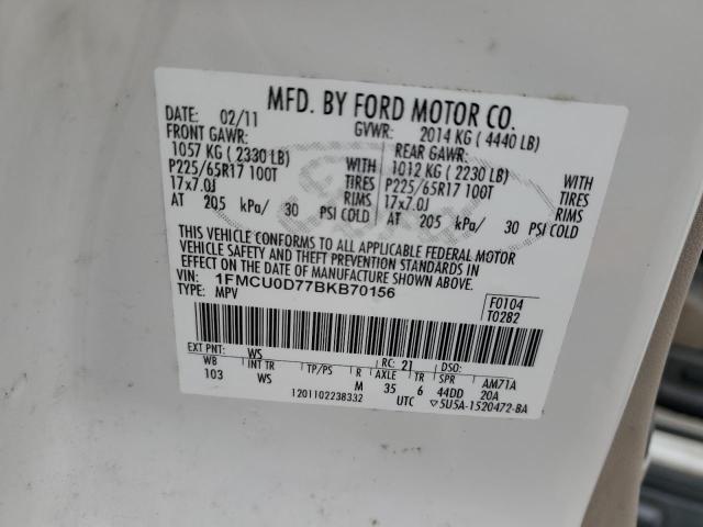 1FMCU0D77BKB70156 - 2011 FORD ESCAPE XLT WHITE photo 13