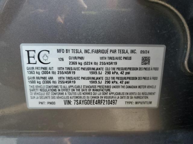 7SAYGDEE4RF210497 - 2024 TESLA MODEL Y ვერცხლისფერი ფოტო 13