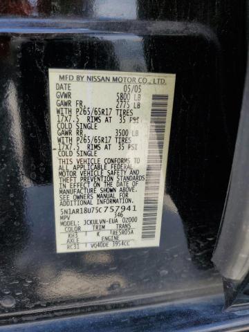 5N1AR18U75C757941 - 2005 NISSAN PATHFINDER LE BLACK photo 13