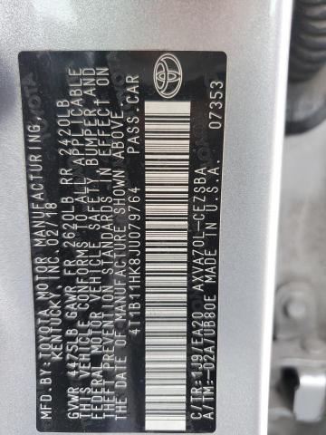 4T1B11HK8JU079764 - 2018 TOYOTA CAMRY L 银色 照片 12